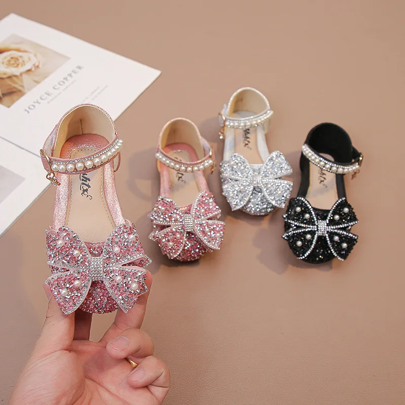 Toddler Girls Rhinestone Bow Flats – Princess Ballet Dance Shoes for Spring Autumn, Cute Casual Kids Footwear