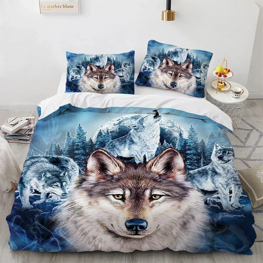 Bohemian Animals King Queen Duvet Cover Wolf Bedding Set for Teens Adults Colorful Boho Wildlife Polyester Quilt Cover