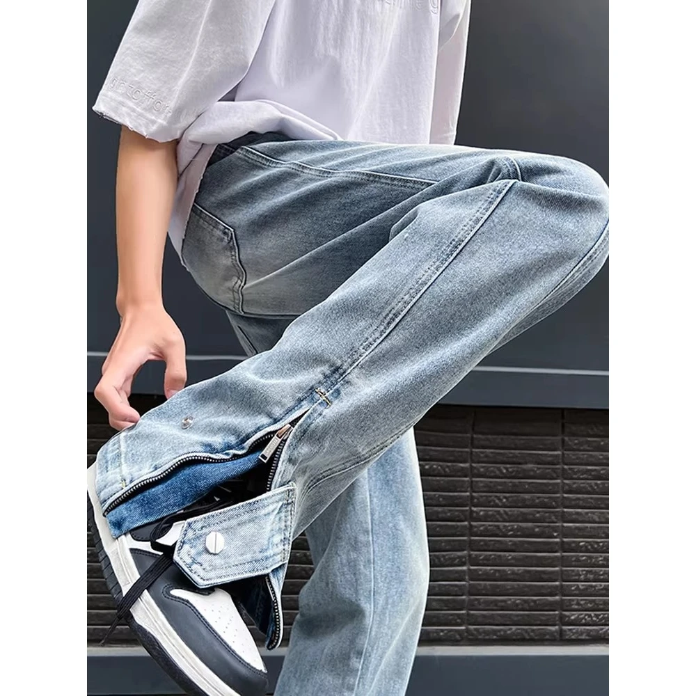 

American Sle Men's Design Sensation Small ence Vibe Windbreakers High Street Ins Trendy Jeans mid Waist Straight Leg
