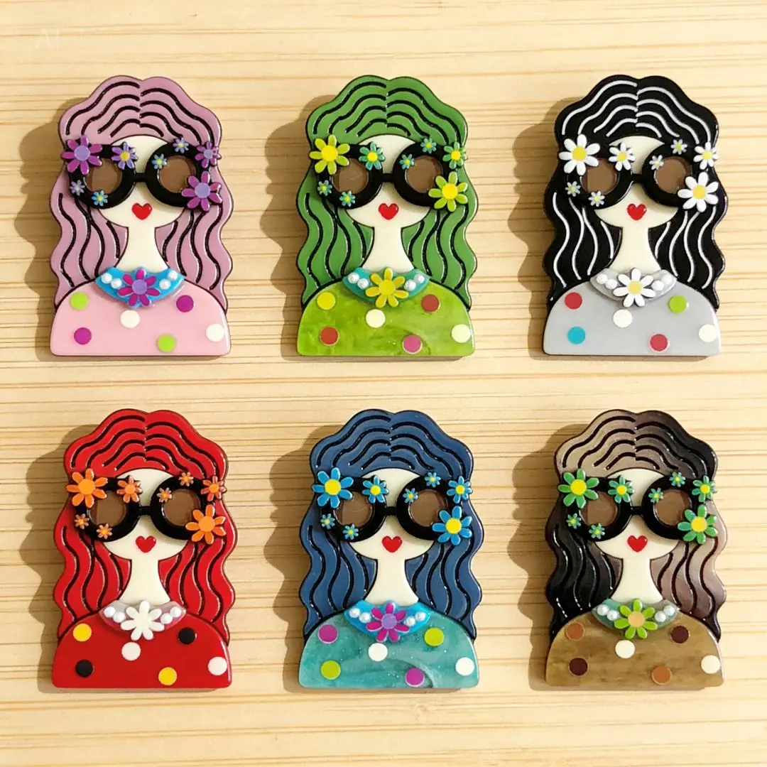 DIY accessories Cross-border ins style acrylic beauty head brooch, niche design cartoon pin, light luxury and versatile women's