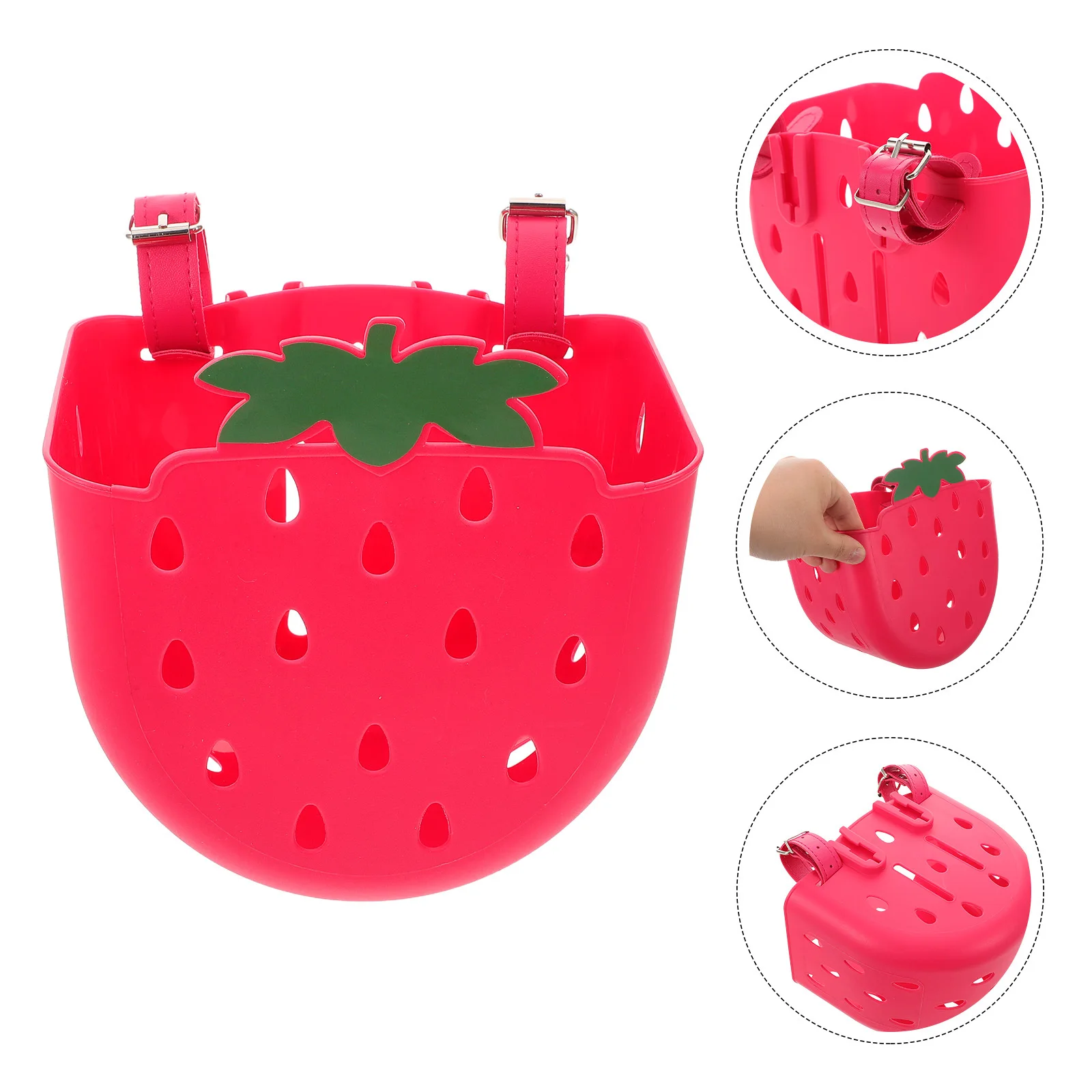 2Pcs 자전거 바구니 자전거 스쿠터 삼륜차를위한 귀여운 딸기 모양의 과일 디자인 경량 내구성 플라스틱 안정적