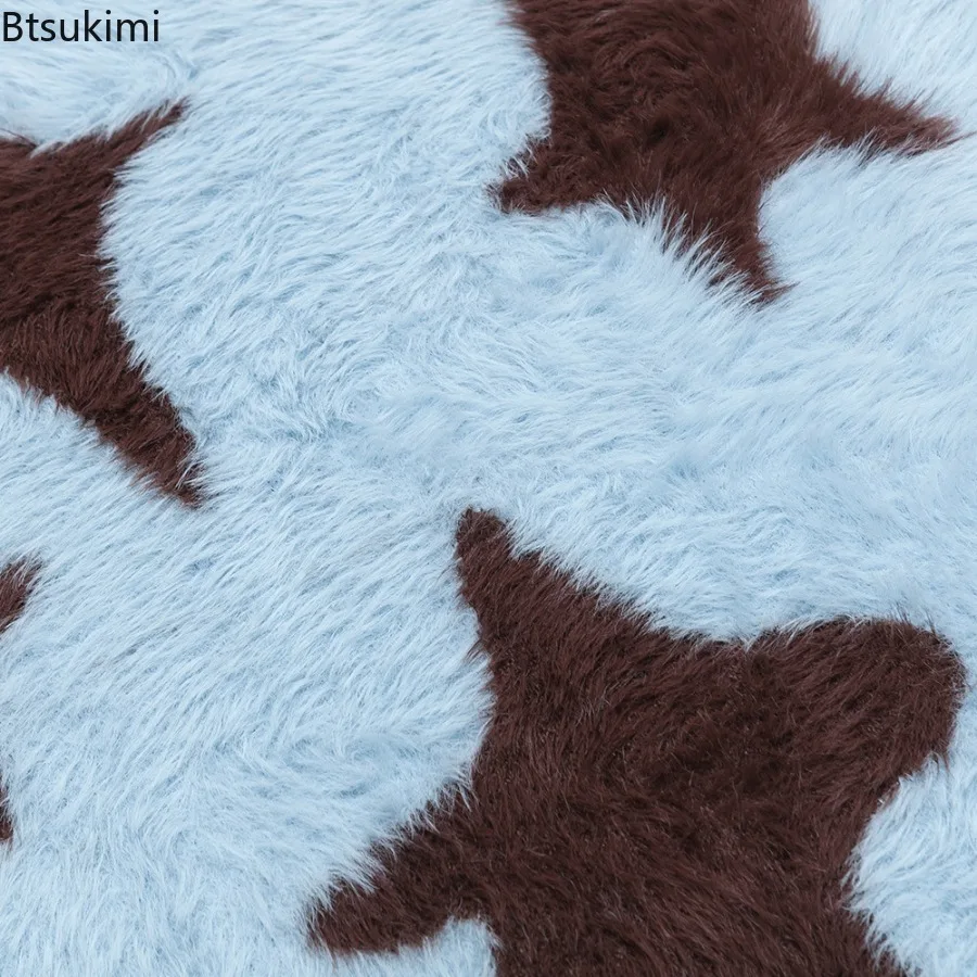 بلوفر رجالي على شكل نجمة لعام 2025 سترات محبوكة فضفاضة للخريف والشتاء للزوجين برقبة دائرية وأكمام طويلة سترات غير رسمية