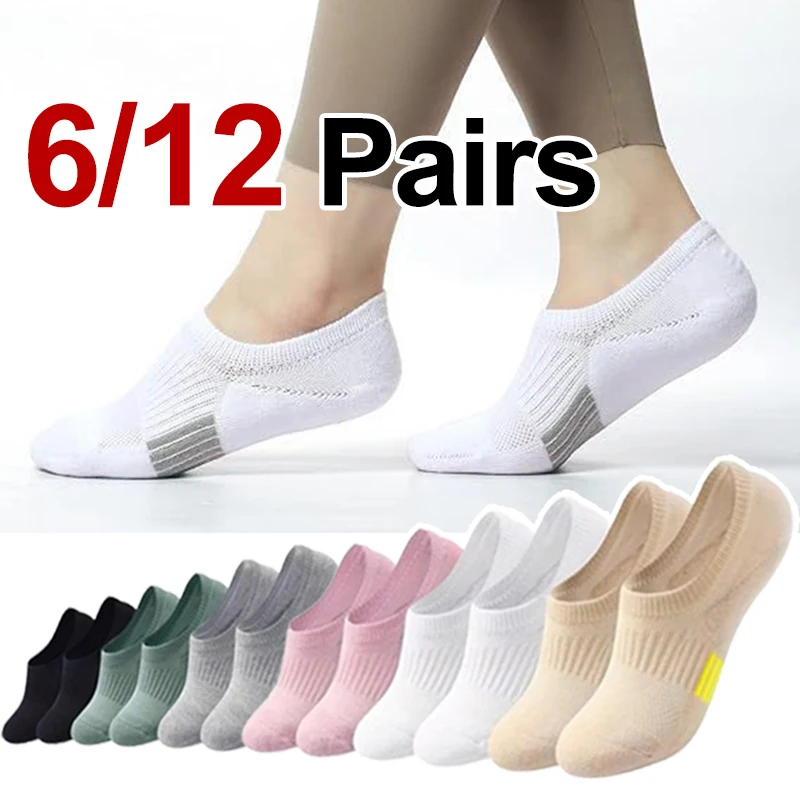 

6/12 Pairs Women Mesh Breathable No Show Socks Summer Lightweight Solid Color Invisible Ankle Socks Sports Casual
