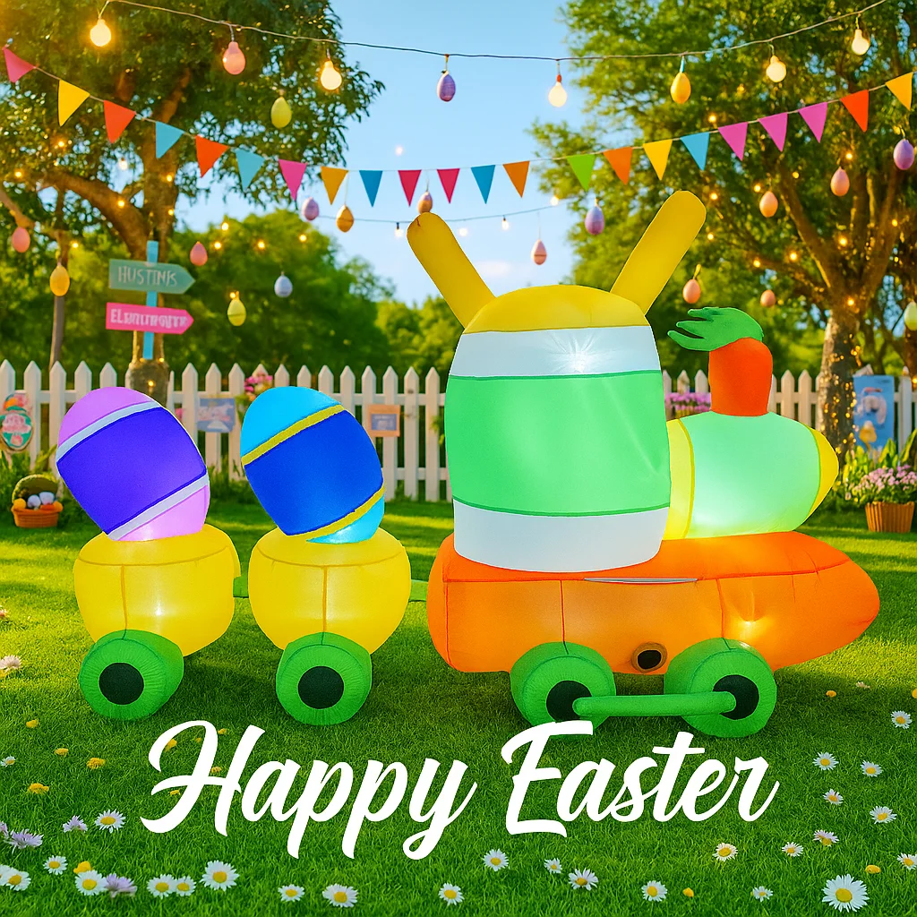 Vakantie Festival Pasen DIY Opblaasbaar Speelgoed Decor 2.8M/9FT LED Licht Bunny Paasei Trein Ornament Grote Tuin Yard Decoratie