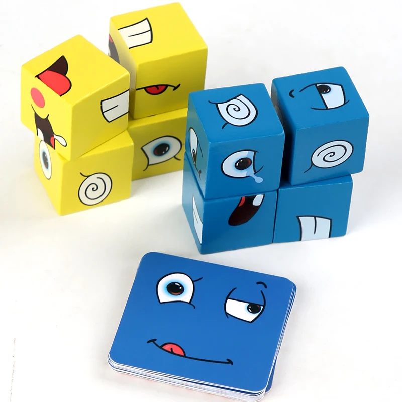 Face Change Expression Puzzle for Kids Building Blocks Montessori Cube Table Games Early Educational For Children Kids Toys Gift