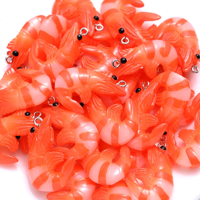 10Pcs Charms Simulation Shrimp 20x30mm Resin Pendant for Earring Bracelet Necklace Keychain DIY Jewelry Making Accessories