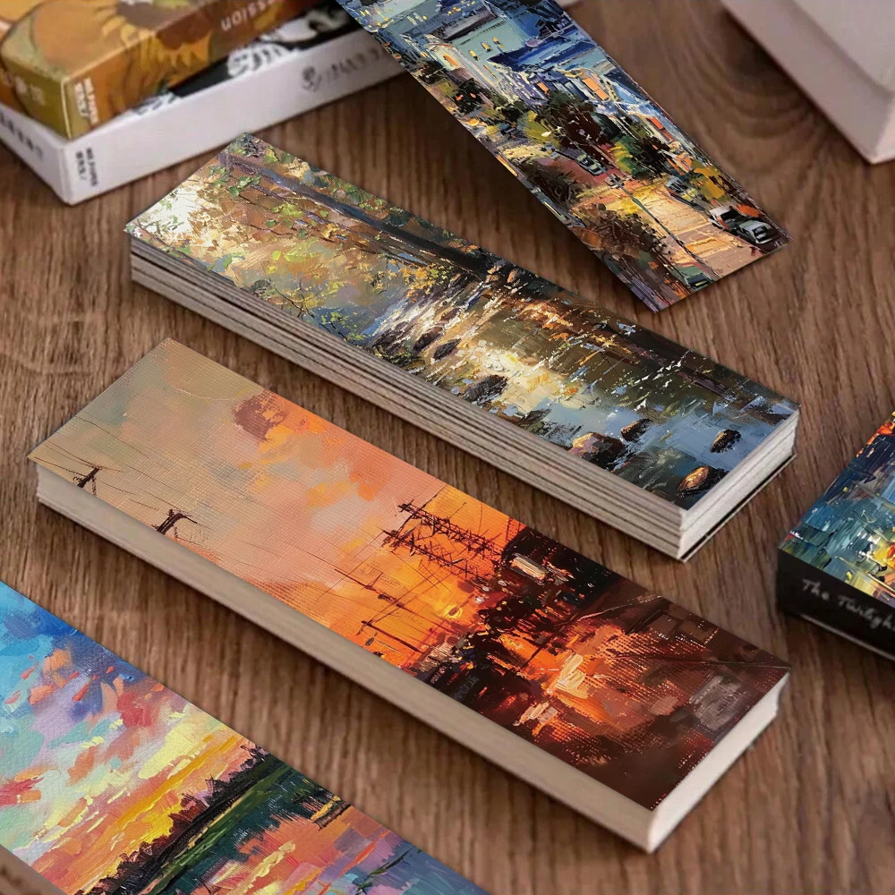 30PCS French-style Beautiful Oil Painting Style Landscape Bookmark Art Water Lily Snow Mountain Night Scene Decoration Bookmark