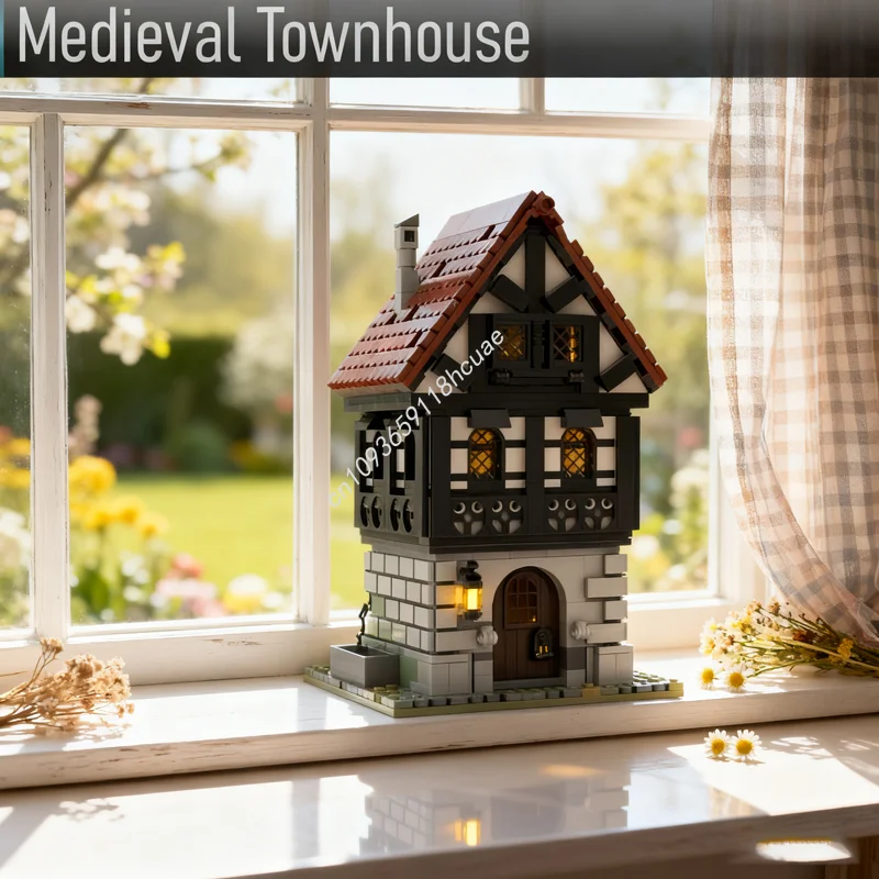 1259 Uds. MOC casa de ciudad Medieval modelo castado Juguetes de bloques de construcción construcción montar regalos de navidad Idea DIY educación