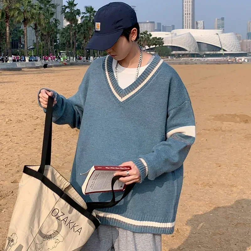 الشتاء الرجال النسخة الكورية فضفاضة متعددة الوظائف مريحة ملابس المنزل الرجال المشارب موضة الدافئة الخامس الرقبة المنزل البلوز سترة