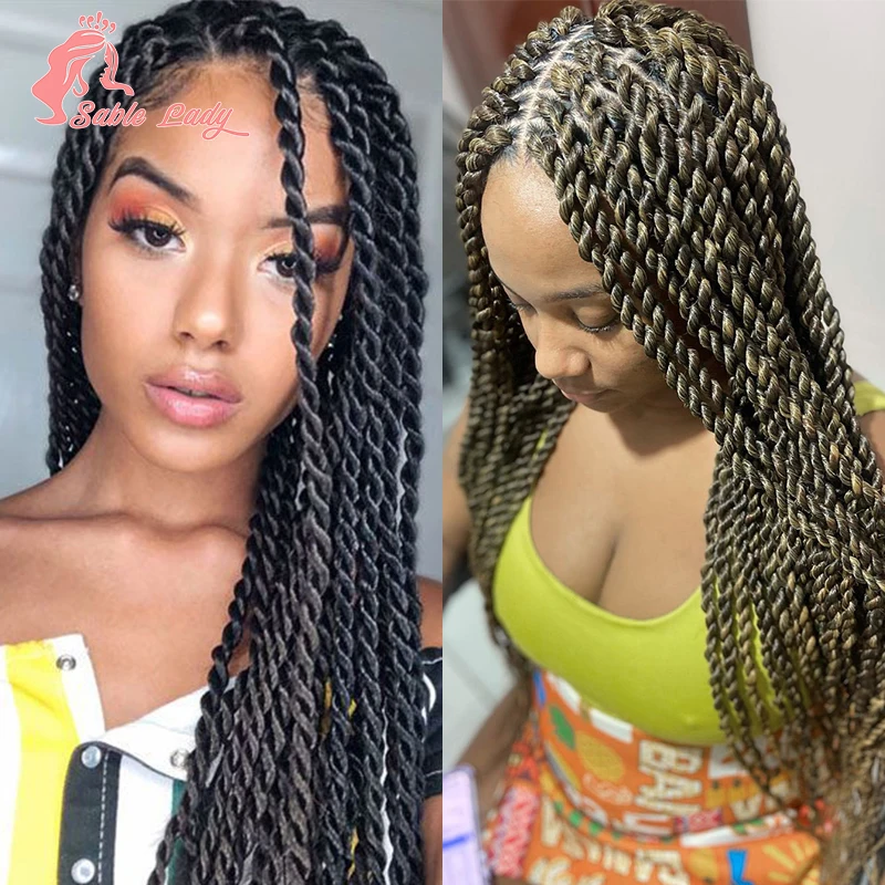 36" synthetische volle Spitze geflochtene Perücken Zöpfe Haar Perücke Spitze vorne Twist Flechten knotenlose Box Braid Perücke für schwarze Frauen Sable Lady