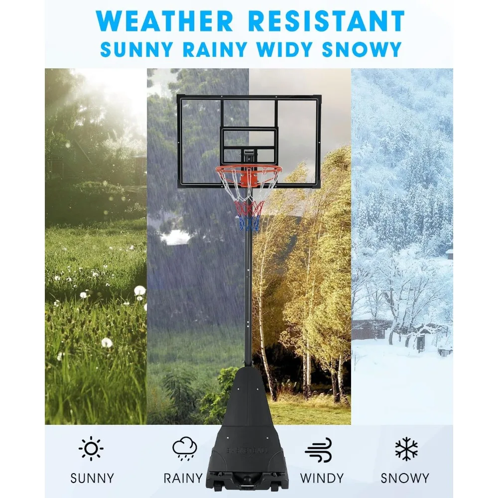 Cesta de basquete portátil ao ar livre, cesta de basquete ajustável de 6,9 pés/10 pés para crianças e adultos ao ar livre/interno, com ba resistente de PE