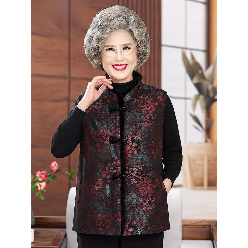 

Thiened Fur Vest for ly Women Autumn Winter Outerwear Warm Fce Lined New Chinese Sle Coat Jaet for Mothers And ...