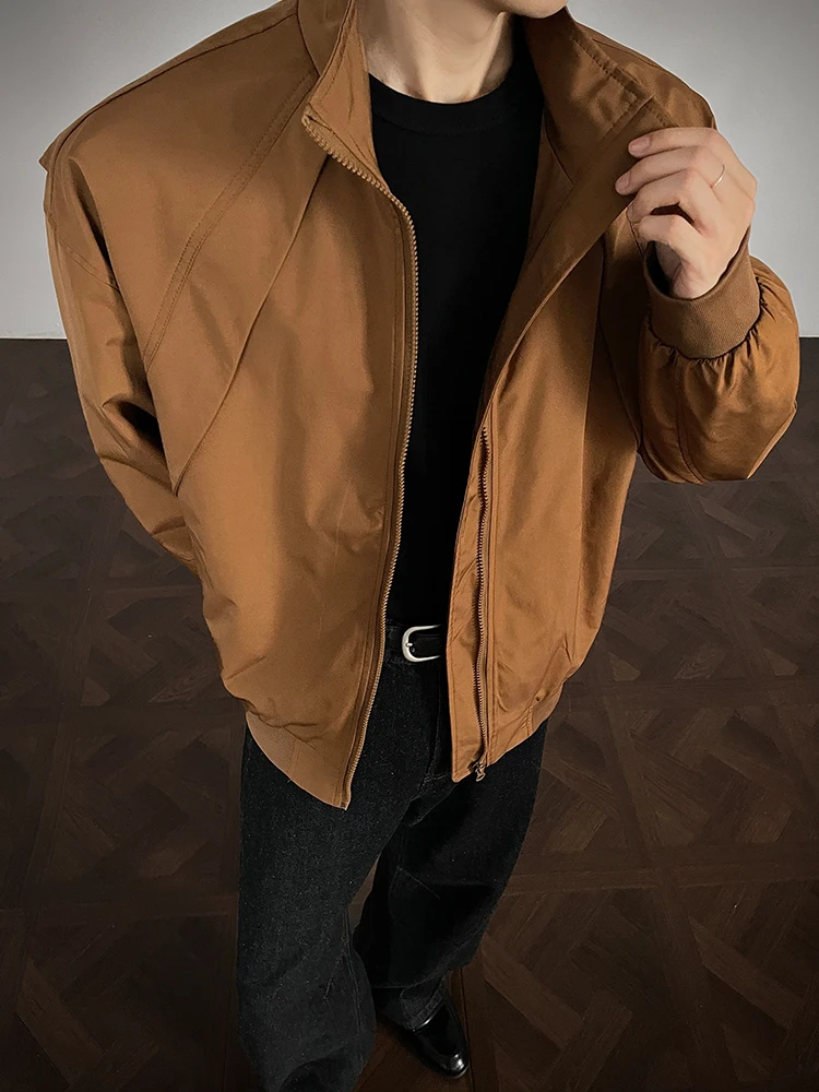 

Мужская куртка в американском ретро-стиле с воротником-стойкой, осенняя новинка, трендовый дизайн, деконструированный крой, комбинированная, рабочая одежда