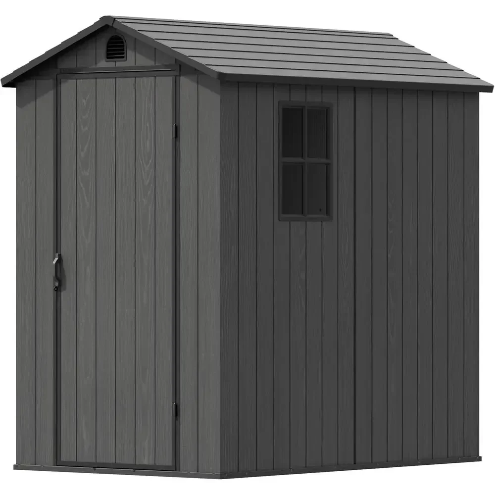 Outdoor Storage Shed: Weatherproof Plastic, Lockable Door, Floor & Window, Ideal for Tools, Backyard, Patio, Lawn, Poolside in G