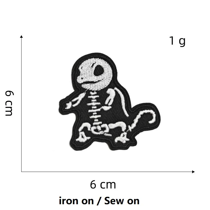 Black white Skeleton Cartoons Pokemon Game monster Character For Sew Child Clothing iron on Adhesive Embroidery Patch Appliques