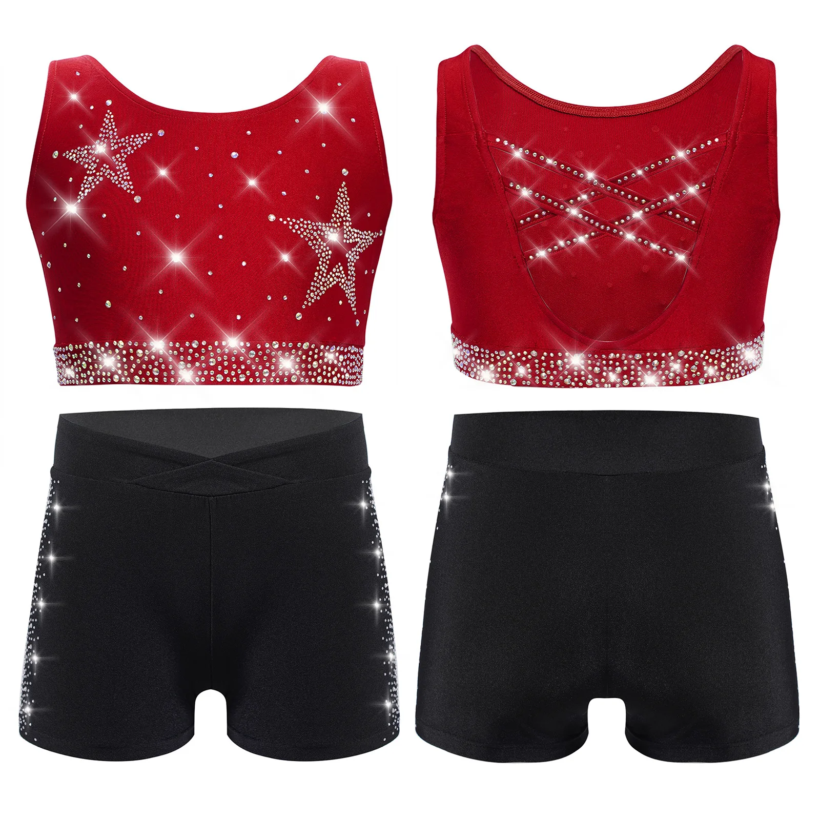 أطفال بنات الجمباز اللاتينية الباليه الرقص أداء زي تقاطعات الظهر اقتصاص سترة مع السراويل الغنائية الحديثة Dancewear