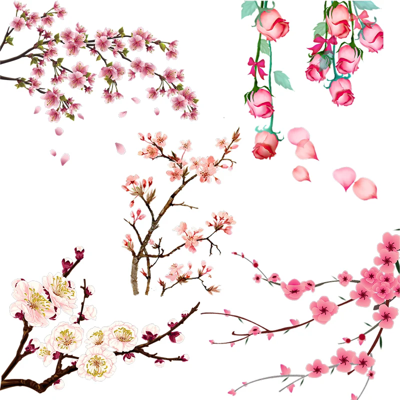 Three Ratels QCF237 Classic and Elegant Flower Branches Personalized Customization Wall Stickers Waterproof Self adhesive