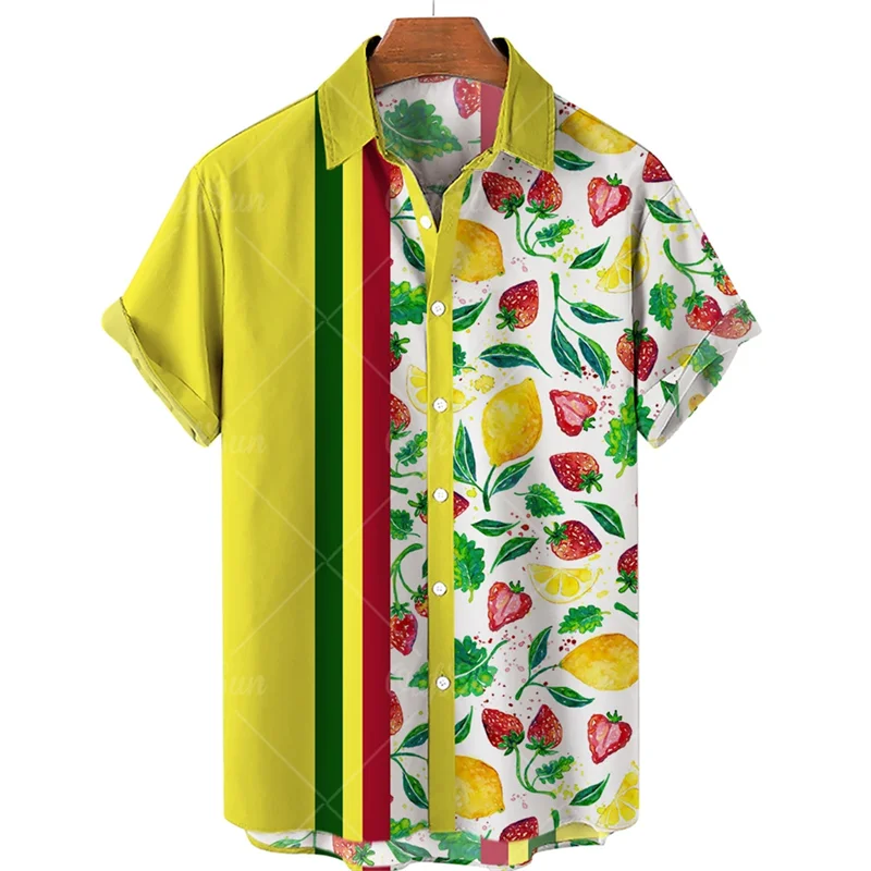 Lemon Pattern Hawaiian Shirt Man 3D Print Tropical Fresh Fruit Short Sleeve Lapel Button Blouse Streetwear Oversize Aloha Shirts