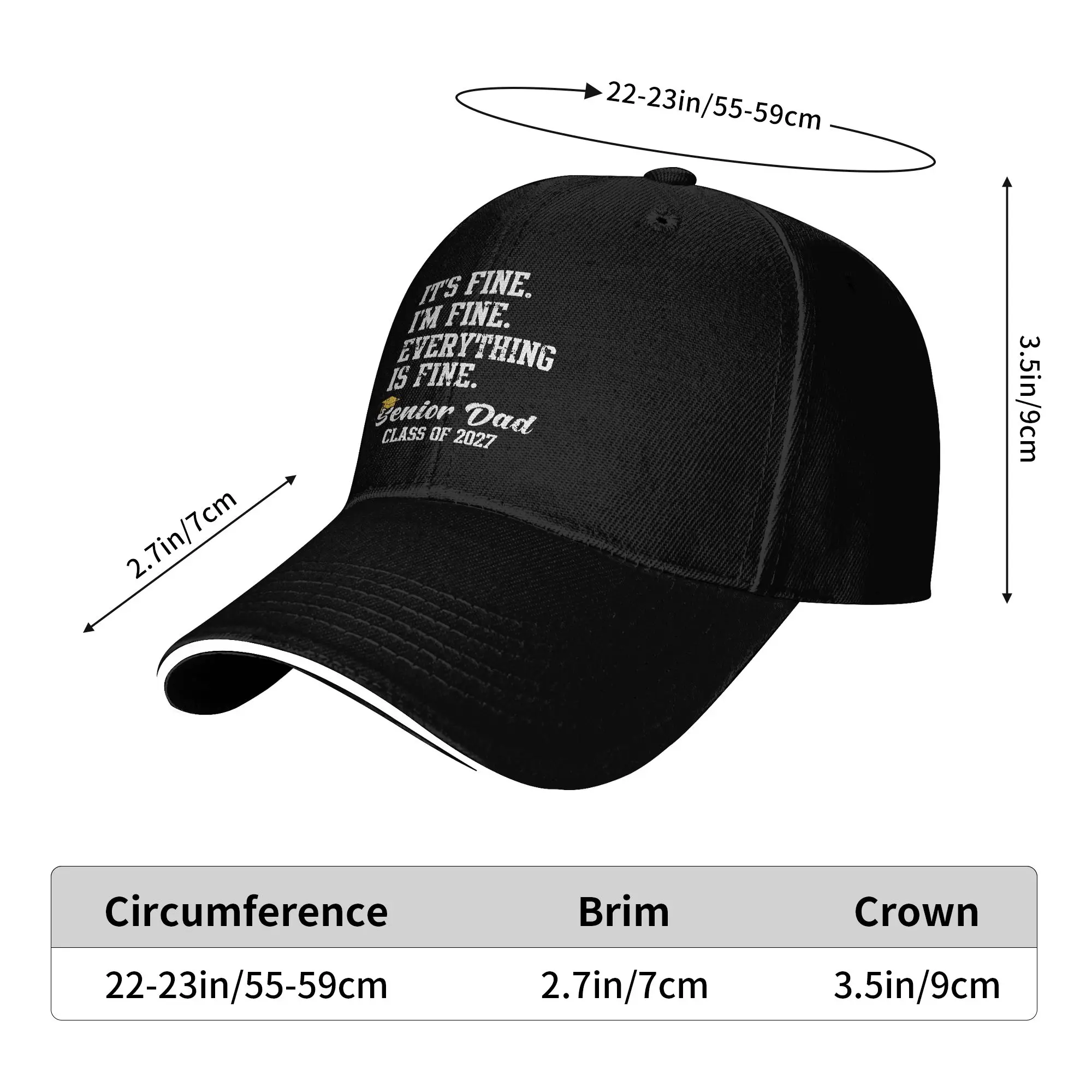 Its Fine Im Fine Everything is Fine Senior Dad Class of 2027 Casual Baseball Cap Summer  Trucker Hat Sun Hiking Hip Hop Hats