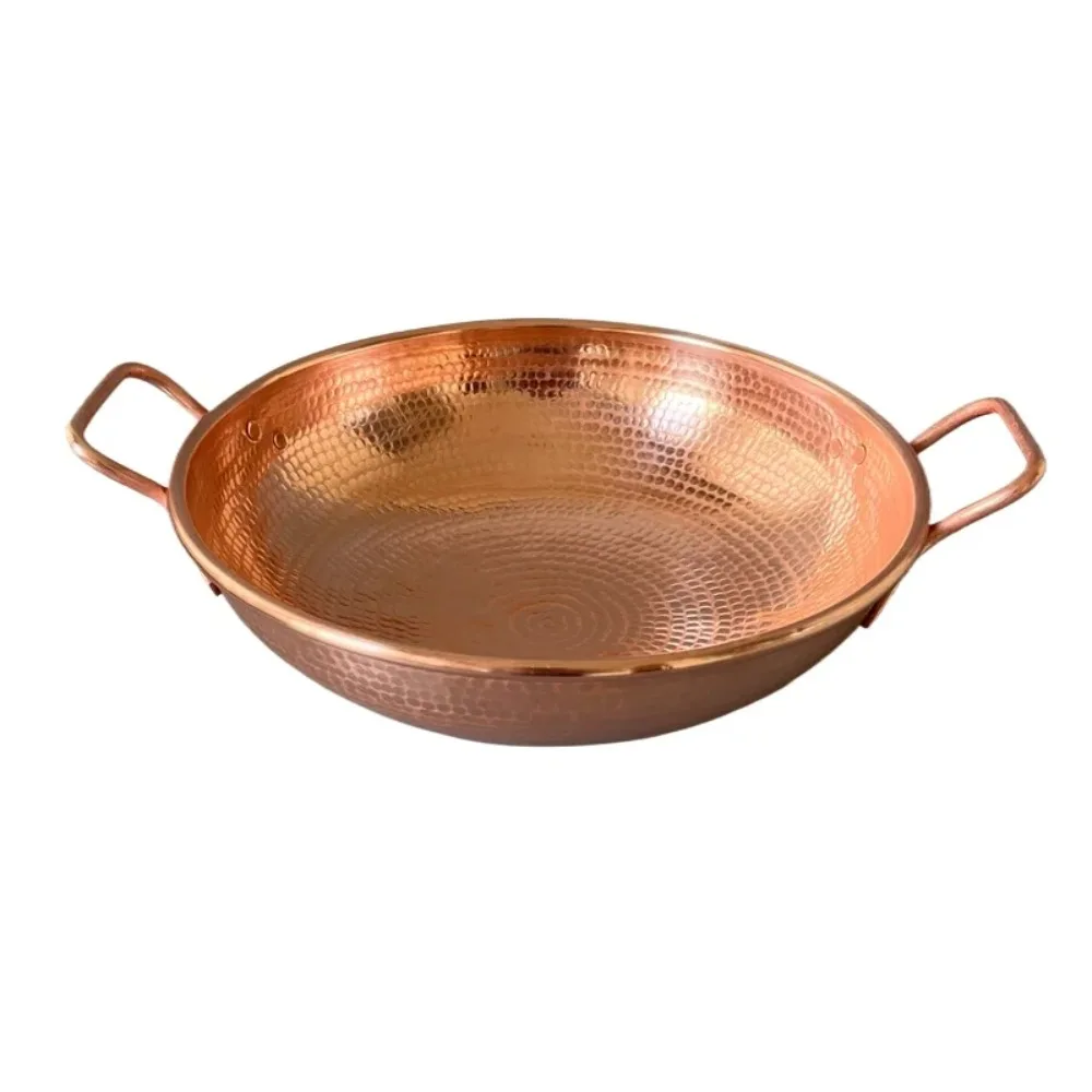 Heavy Duty Copper Wok with Dual Handles Handcrafted Cookware for Versatile Home Kitchen Use