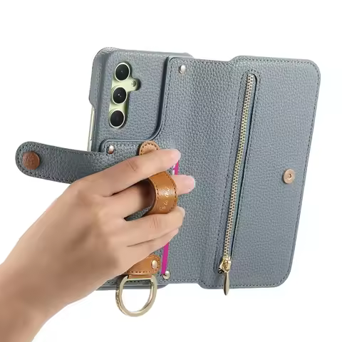 Card Slot Holder Wallet Wrist Strap Ring Flip Phone Case For Samsung Galaxy S24 Ultra S23 S21 S20 FE S22+ Plus A55 A35 A25 A15