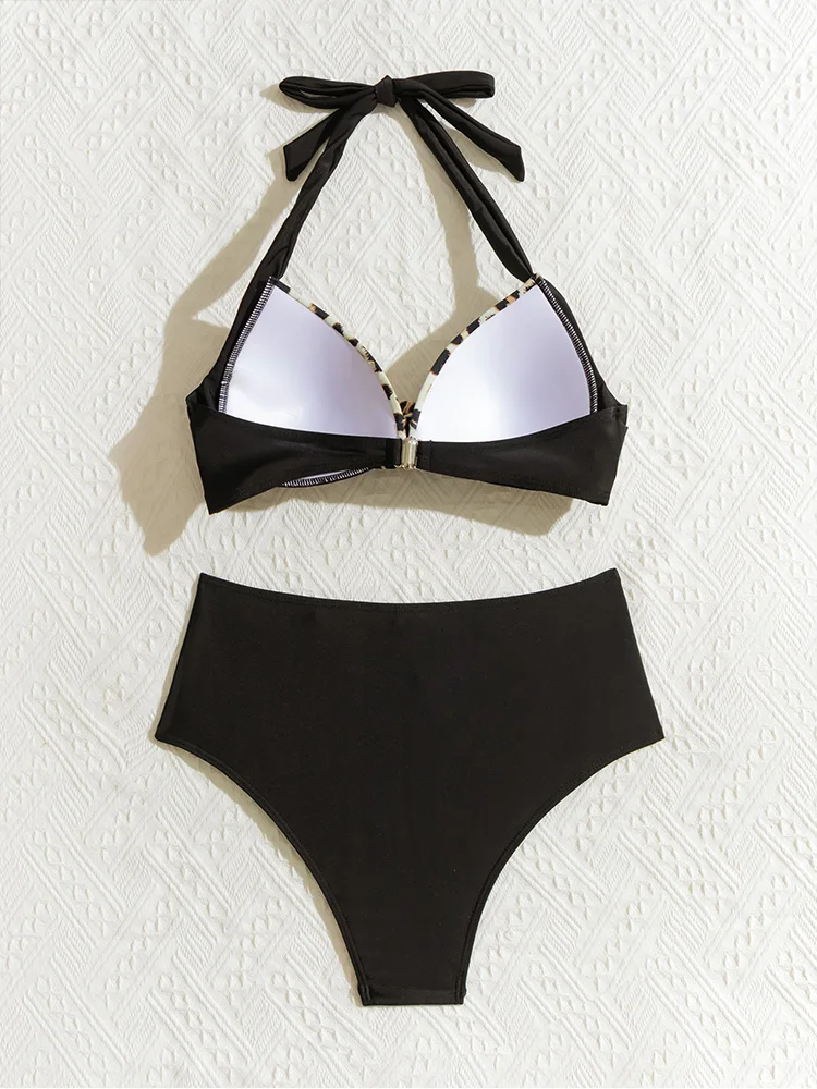 Sexy Leopard Lace Up Bikinis 2 Piece Set Women Split Swimsuit High Waist Beach Bikinis 2026 New Summer Swimwear Bikinis Set