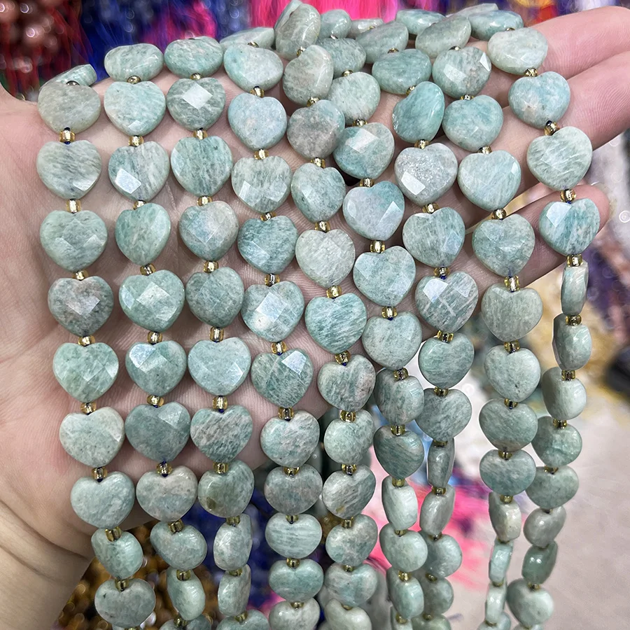 

Natural Tianhe Stone Amazonite Heart Shaped Beads Faceted Section Handmade For Jewelry Making DIY Necklace Bracelet 15''12mm