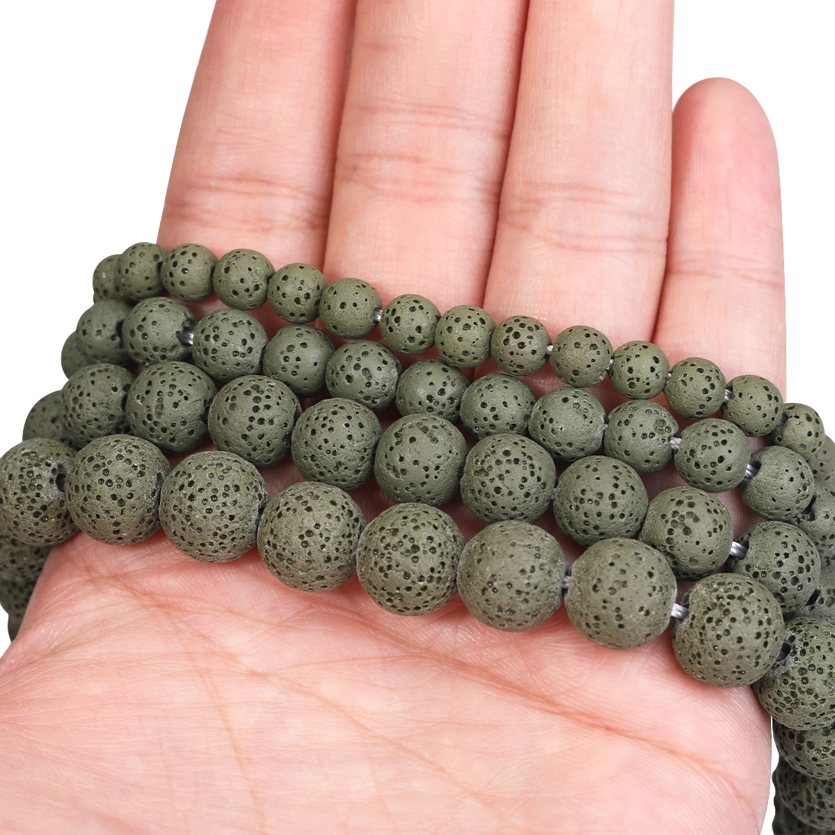 عميق الأخضر الحمم الحجر الطبيعي الجولة السائبة الخرز صنع المجوهرات الحرف سوار ذاتي الصنع قلادة اكسسوارات تجار الجملة 6/8/10/12 مللي متر #6