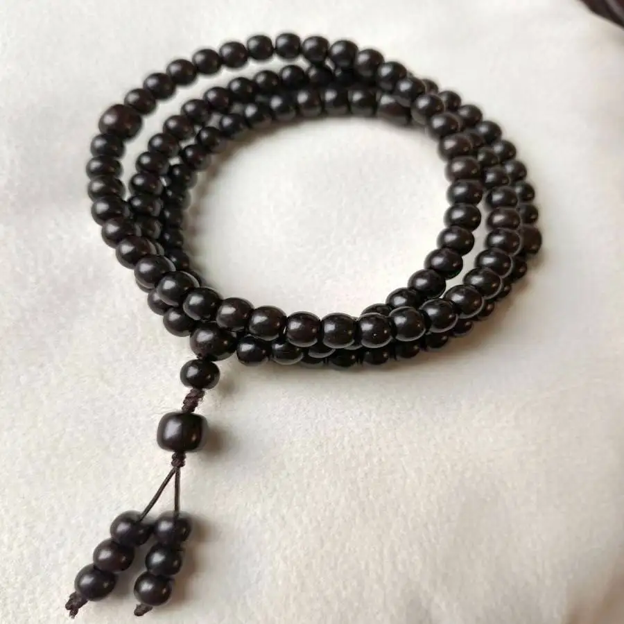 Natural Ebony Wood 108 Mala Beads Wrap Bracelet Calm & Grounding Meditation Jewelry