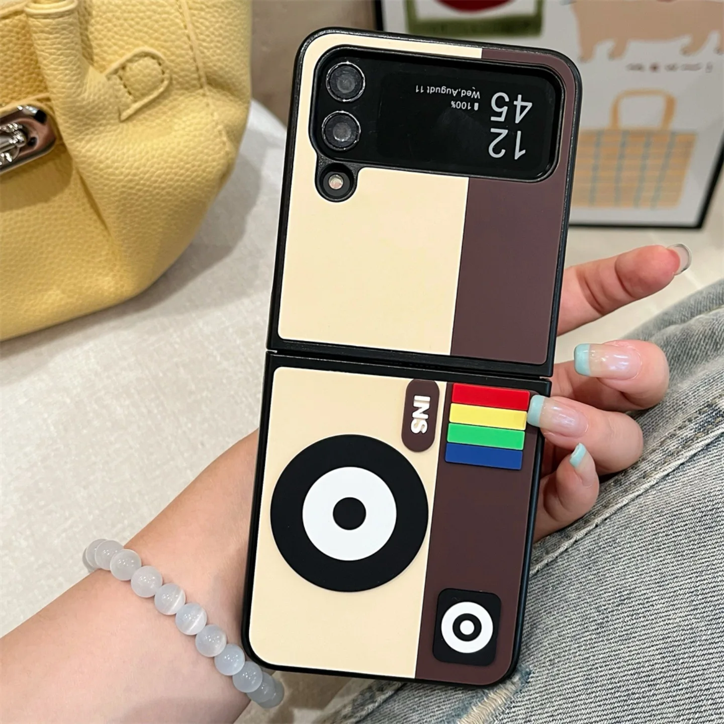 漫画カメラ付きSamsung Galaxy Z Flip Z Fold 7 6 5 4用保護バックカバー、ZFold7 ZFlip6 ZFlip7ケースシェル