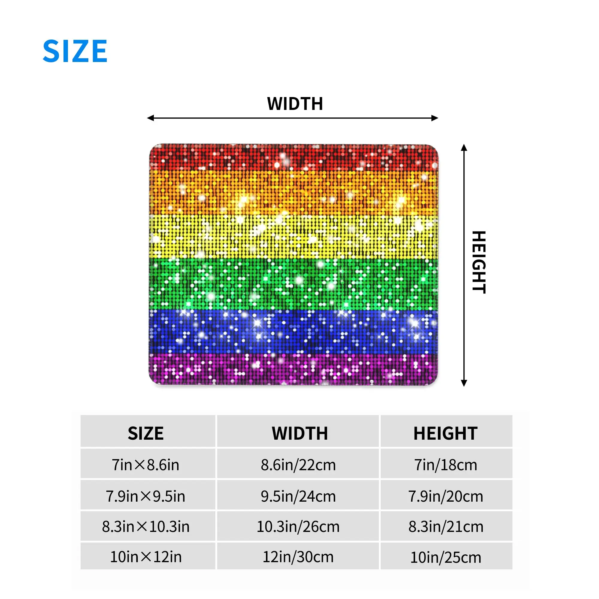 Faux Glitter Rainbow Pride Flag LGBT Gay Lesbian Mouse Pad Computer Keyboard Mouse Mat Gaming Laptop Desk Mat Office Table Mats