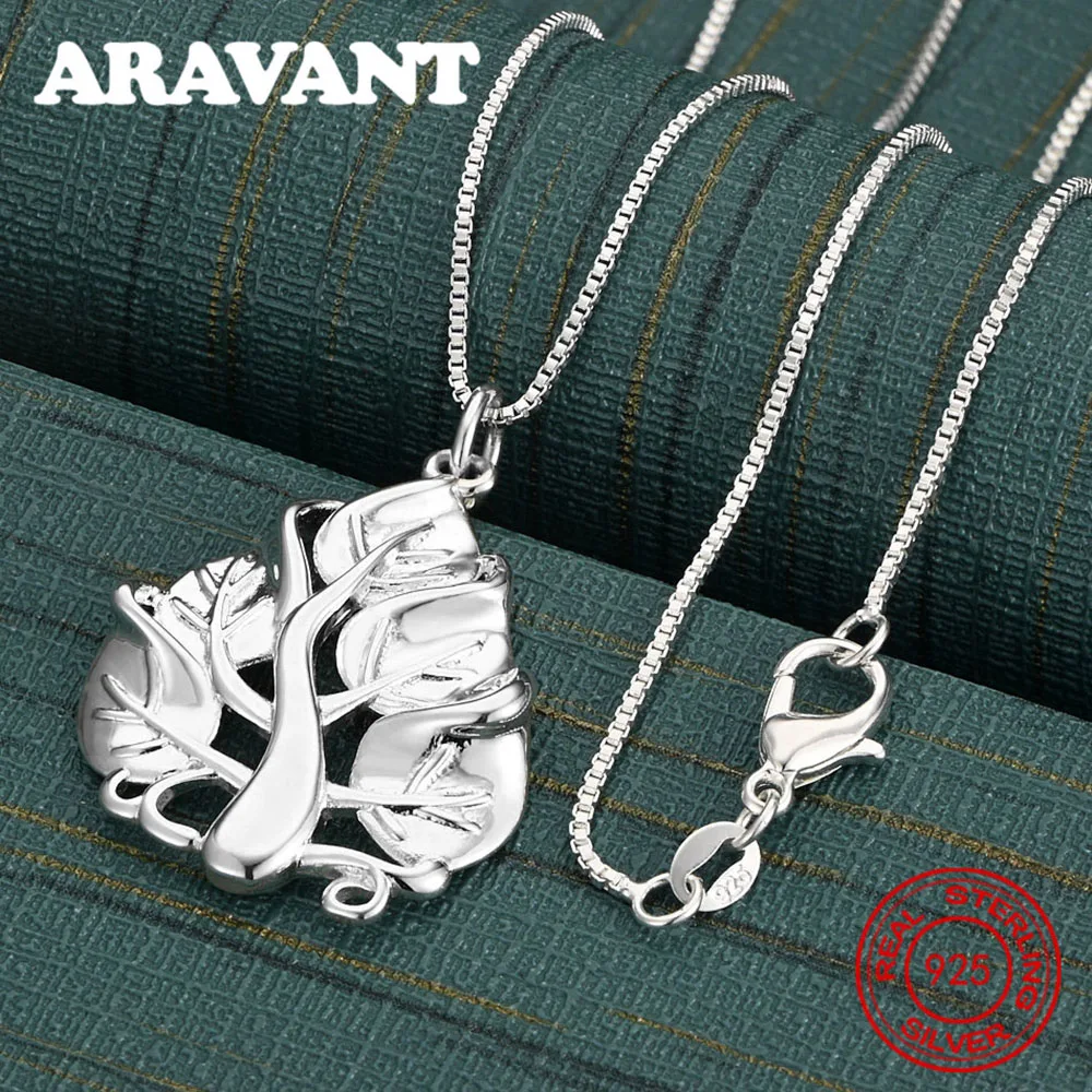 

925 Sterling Silver Silver Tree Pendant Necklace Women'S Retro Elegant Noble Party Jewelry