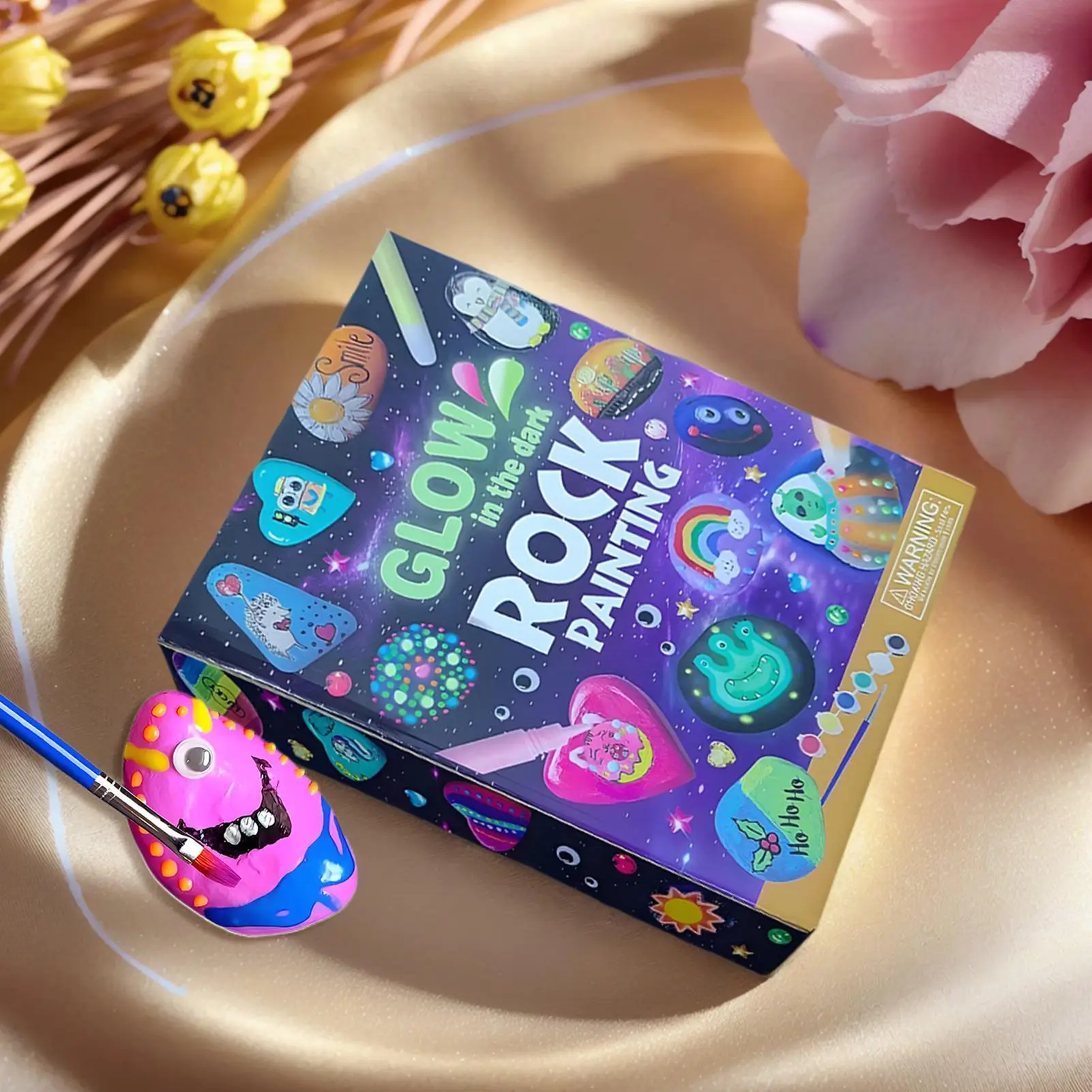 Kit de pintura de roca que brilla en la oscuridad, conjunto de artesanía creativa, suministros de arte para coordinación cerebral manual, fiesta en el aula para niños en edad preescolar