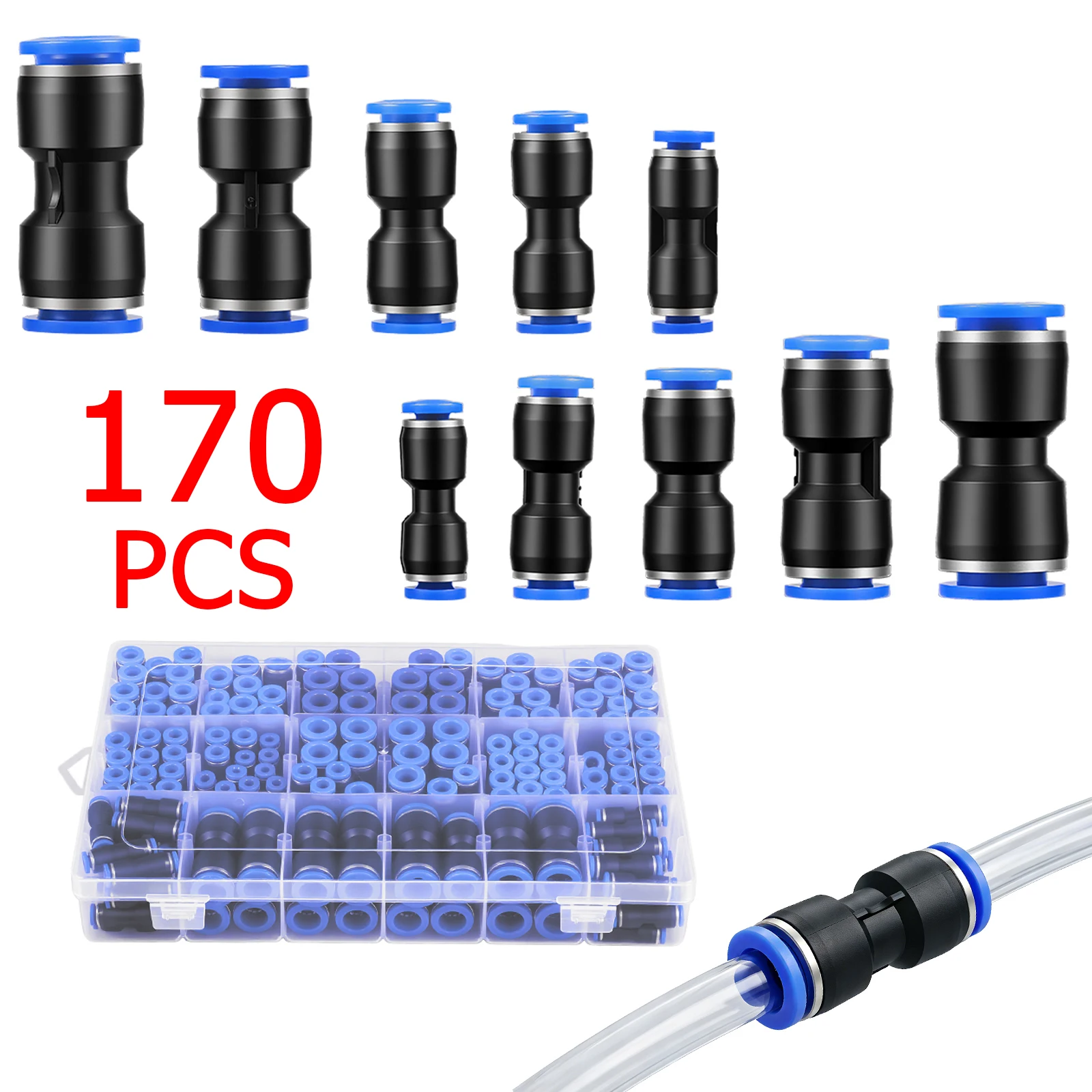 

170Pcs Pneumatic Fitting Air Connector Tube Quick Fittings Pipe Water Push In Hose 4mm 6mm 8mm 10mm 12mm PU Plastic Connectors