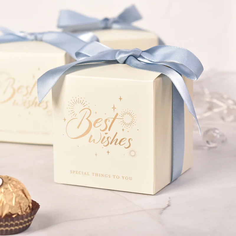 25/50Pcs Best Wishes Candy Box Wedding Sweet Favor Gift Packaging Box With Ribbon Baby Shower Holiday Birthday Party Decoration