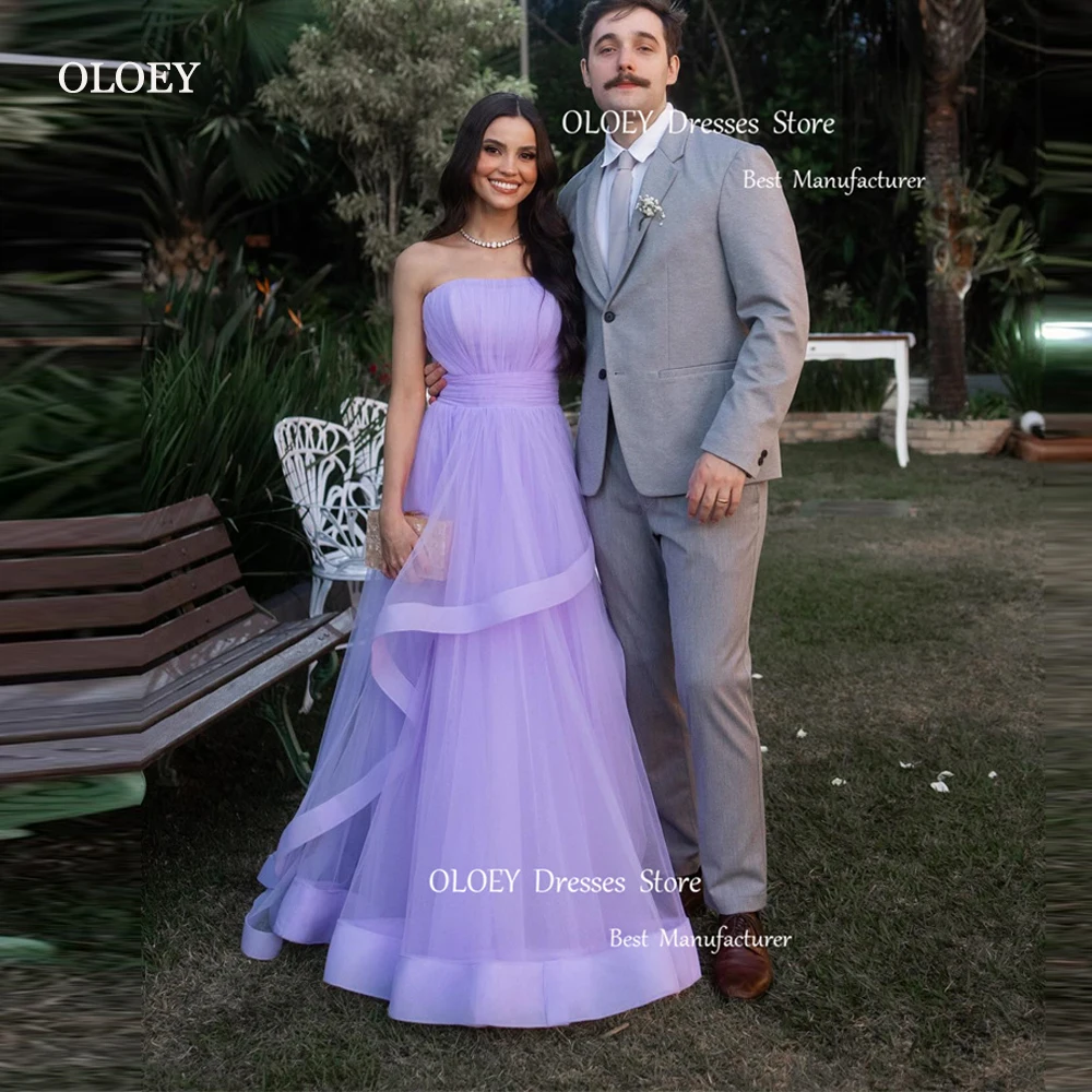 

OLOEY Simple Lavender Tulle Evening Dresses Dubai Arabic Women Floor Length Prom Gowns Special Occasion Dress Vestidos de fiesta