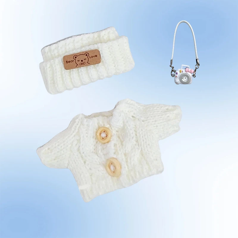 17 cm Kleidung für Labubu I II Puppen, süße Kleidung, 5 Farben, Netzpullover und Mütze, Set, Zubehör, Kleidung, Plüschpuppenkleidung