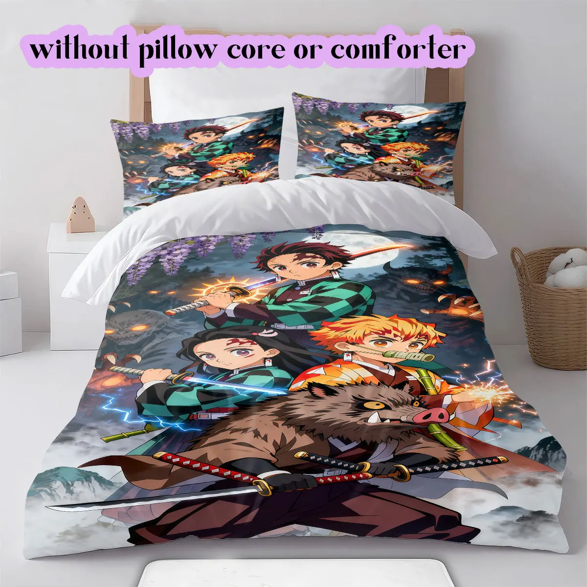 Demon anime Character Soft and Comfortable Duvet Cover, Children's Bedding Set Gift, Extra Large Size, Various Sizes Available