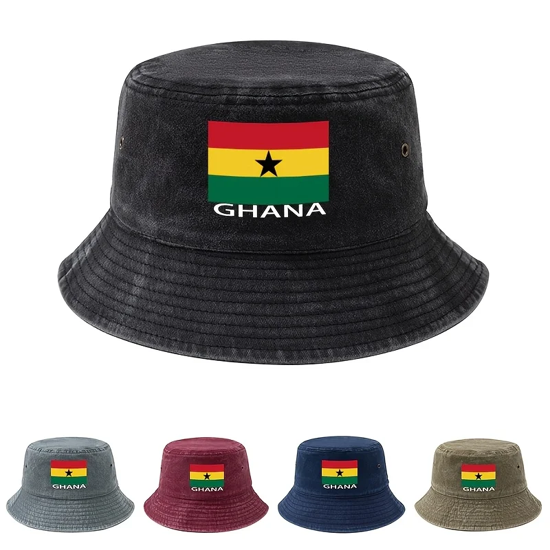 Fußball-Event 2026 Bedruckter Ghana-Flaggen-Fischerhut, ein Unisex Modischer und Vielseitiger Bedruckter GHANA Fischerhut, Leichtgewichtiger Outdoor-Hut