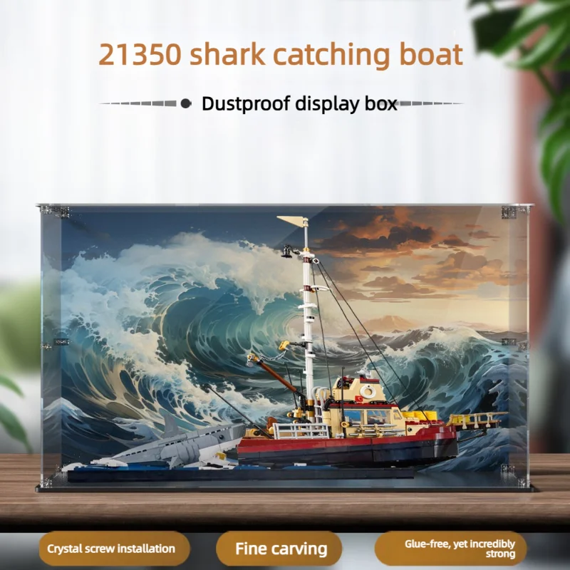 Display Case for lego 21350 Jaws building block dustproof clear fdisplay box 21350 block model showcase toy bricks storage box