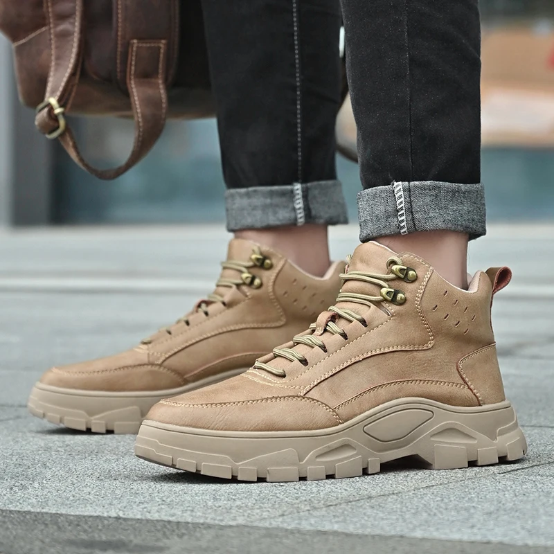 

High Top Boots Men's Shoes Motorcycle Ankle Boot Shoes for Men Winter Boots Men's Sneakers Lace-Up Botas Hombre Zapatillas Male