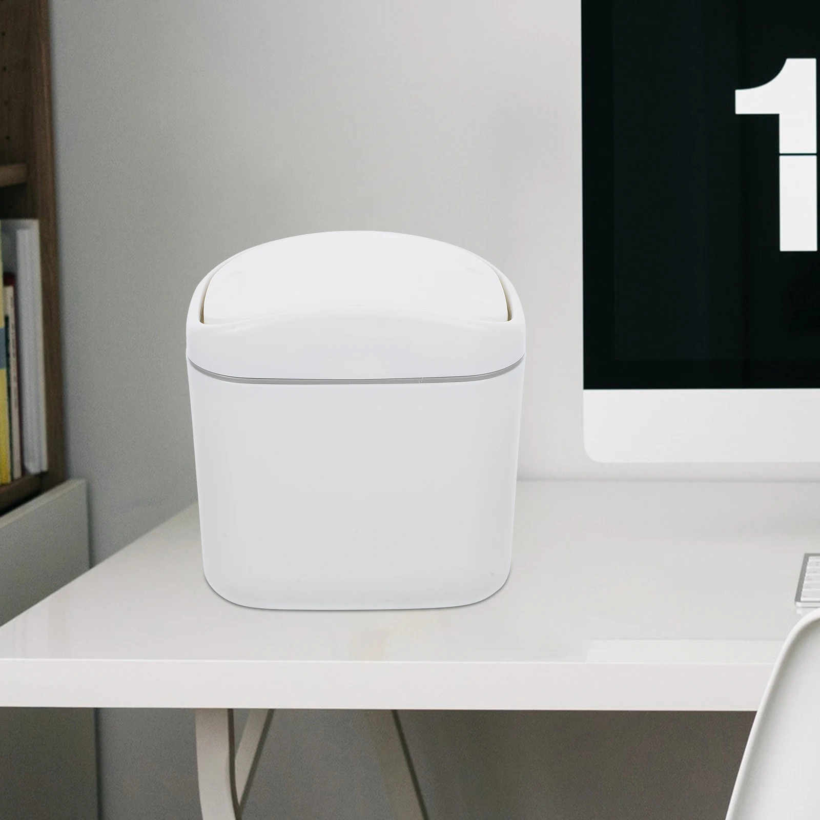 

Flip Trash Small Plastic Waste Basket Countertop Lid Rv Dorm Trash Can Plastic Desk Household Portable Garbage Can Storage
