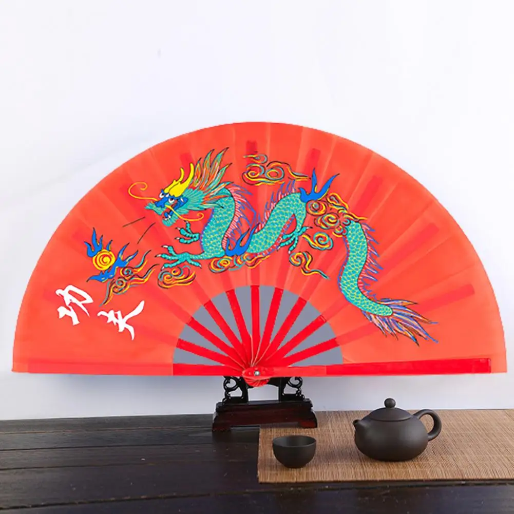 High-quality Folding Fan Dragon-phoenix Two-sides Patterns Martial Arts Taiji Fan Chinese Kung Fu Tai Chi Wushu Performance Fan