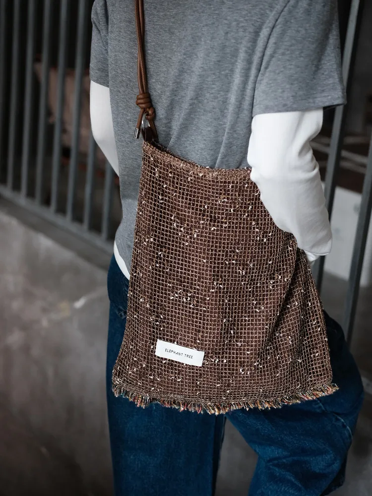 

Light Luxury Fashion New French Woven Hollow Canvas Women Bag Personalized Temperament For Dinner Parties Shoulder Crossbody Bag