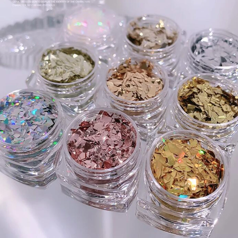 1Jar Christmas Irregular Nail Art Glass Fragments Laser Gold/Sliver/Champagne Gradient Sequins Aurora Xmas Manicure Decor Flakes