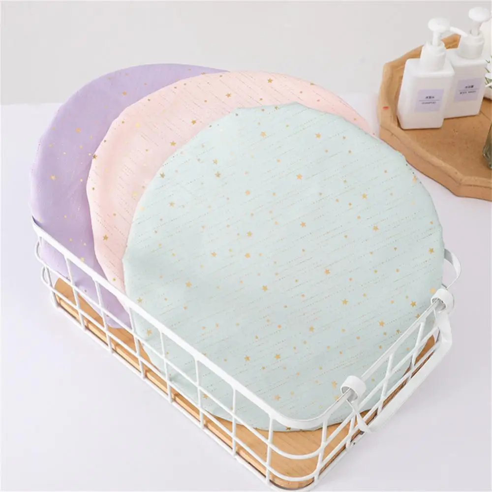 Shower Cap Double Layers Multifunctional Shower Hat Gilded Printing Polyester Cotton Hair Waterproof Breathable Dust-proof Bath