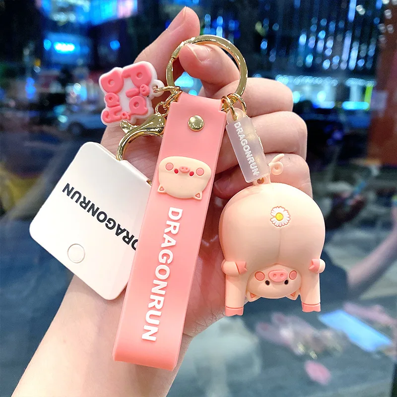 Playful Cartoon Silicone Chrysanthemum Pig Couple Car Backpack Keychain Pendant Fashionable Birthday Party Holiday Gift