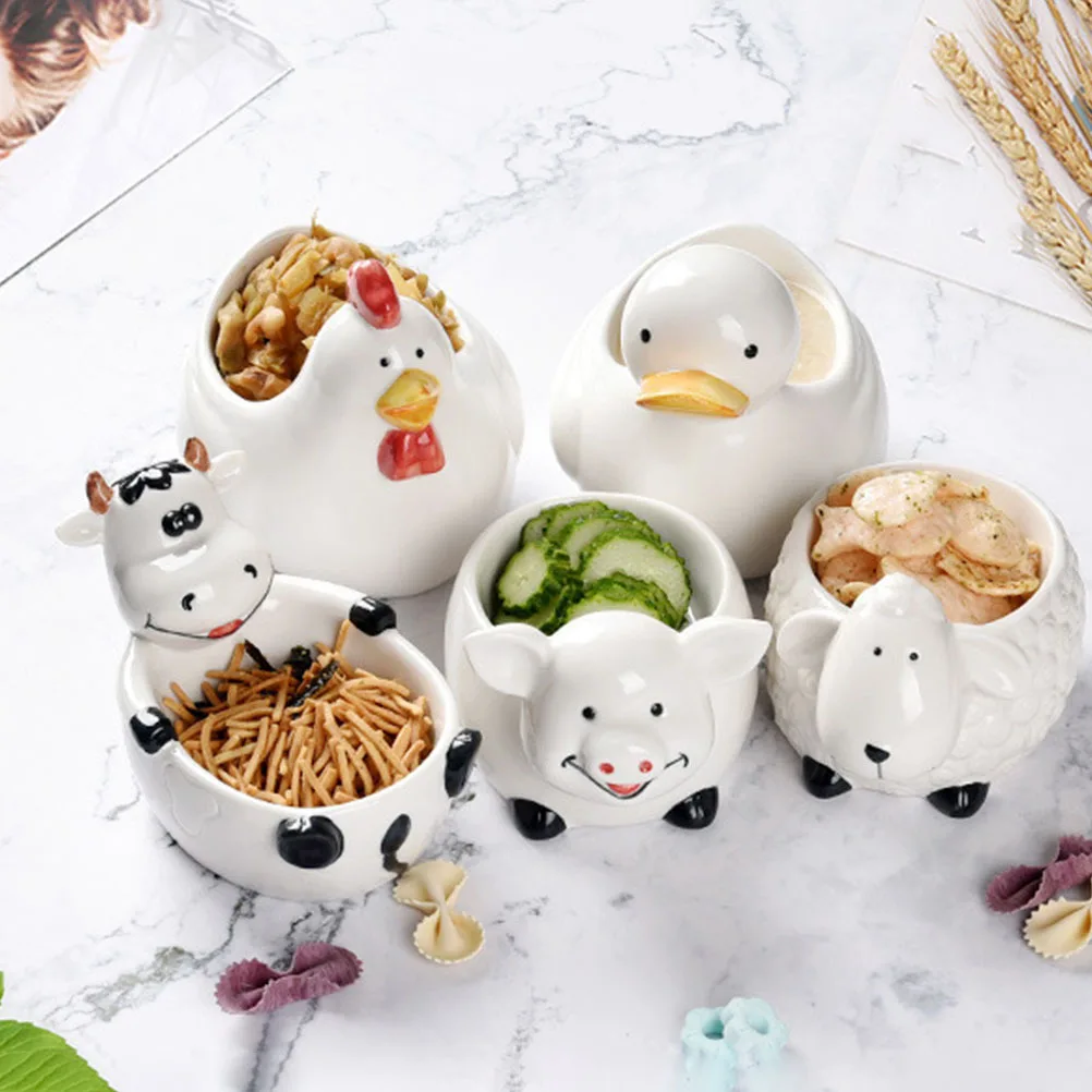 

Детская керамическая миска с милыми животными в мультяшном стиле, контейнер для еды, салат, посуда для хранения фруктов, домашний декор, креативный дизайн с животными