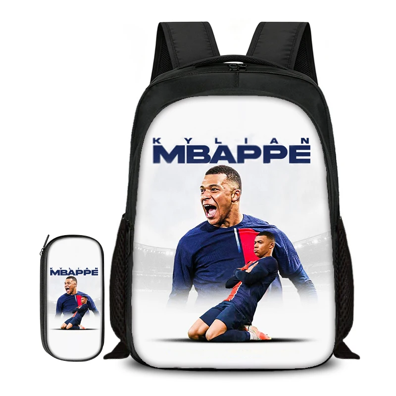 2-個セットブックバッグ鉛筆バッグスクールバッグ-m-mbappe-キッズスクール二層バックパックサッカースターサッカースポーツ-mochila