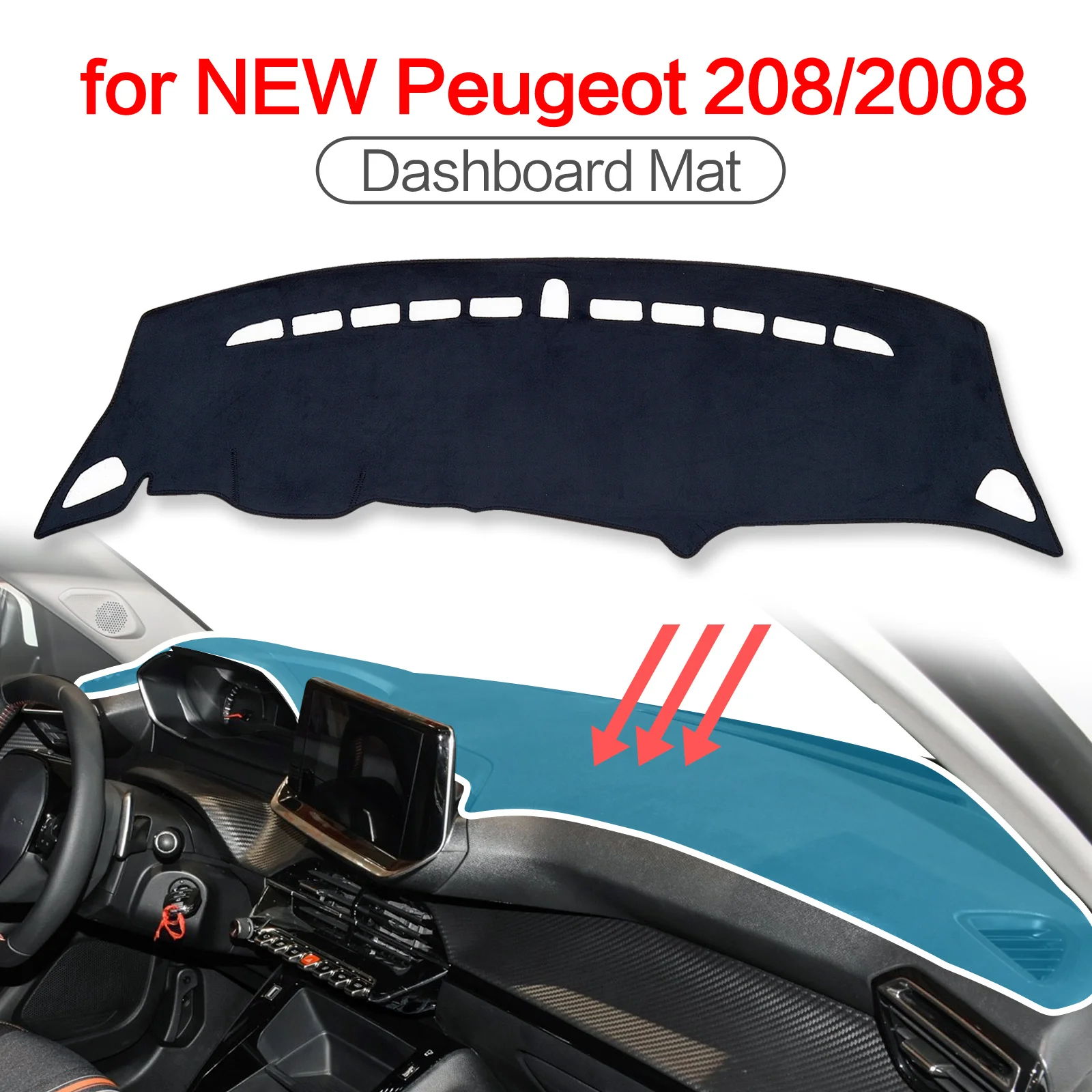 

for Peugeot 208 2008 2019-2024 Car Dashboard Mat Sunshade Protective Carpet Dash Mat Dashmat Accessories